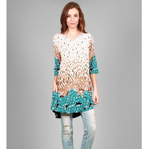 NWOT Simply Aster Floral 3/4 Sleeve Tunic Dress - Picture 6 of 6